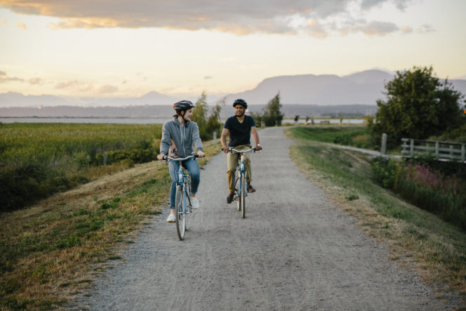 Cycling the West Dyke Trail in Richmond near Vancouver, BC
