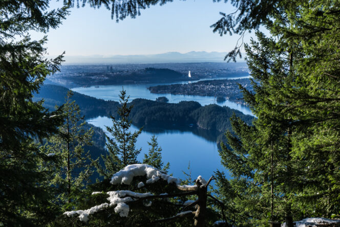 Vew of Sasamat Lake and Burrard Inlet from the Diez Vistas Trail