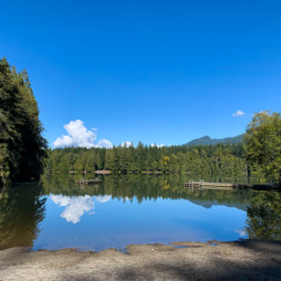 View from south beach at Alice Lake Provincial Park in Squamish near Vancouver