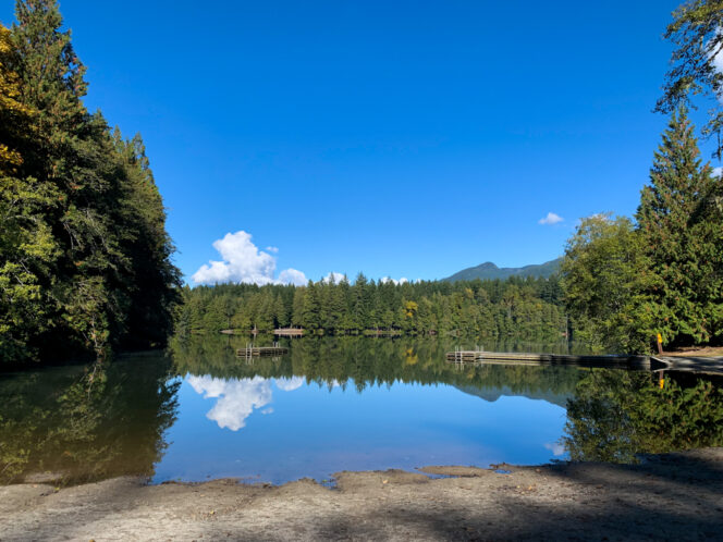 View from south beach at Alice Lake Provincial Park in Squamish near Vancouver