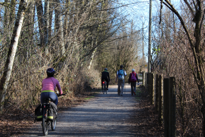 Cyclists on the Fort to Fort Trail in Derby Reach Regional Park