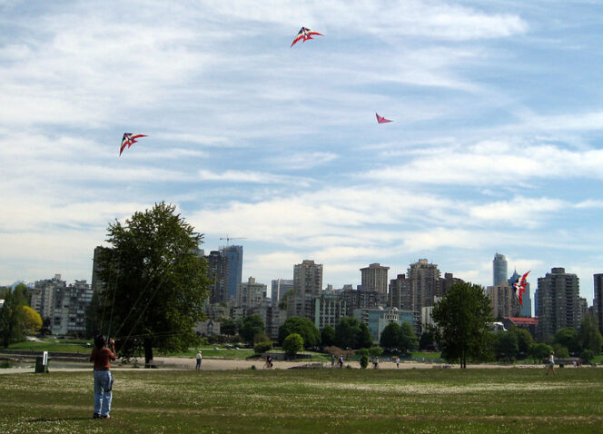 Flying kites at Vanier Park in Vancouver