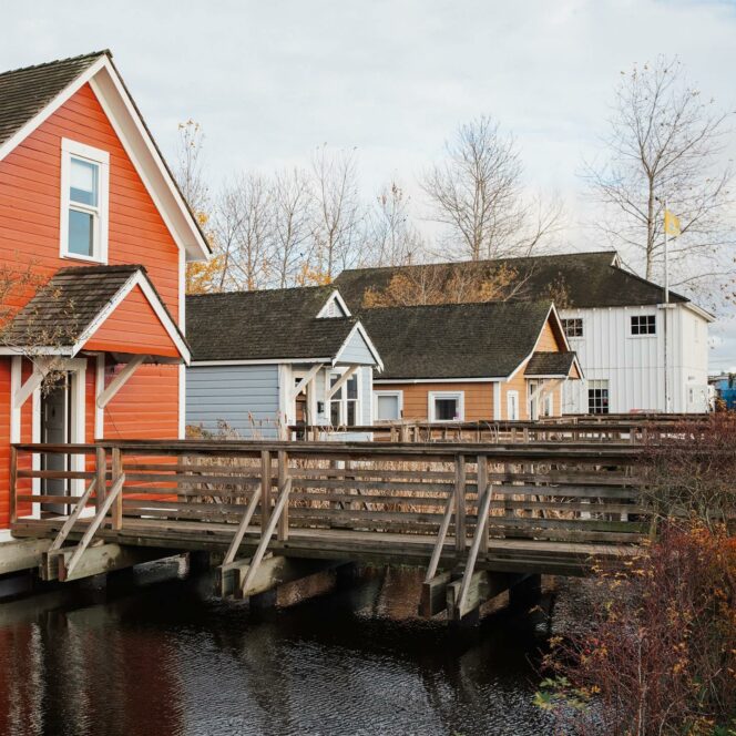 Historic buildings at the Britannia Shipyards National Historic Site near Vancouver