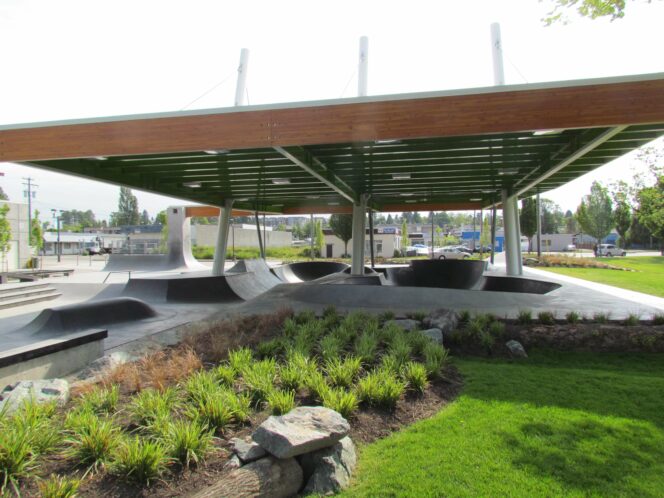 Skateboard park at Chuck Bailey Youth Park in Surrey