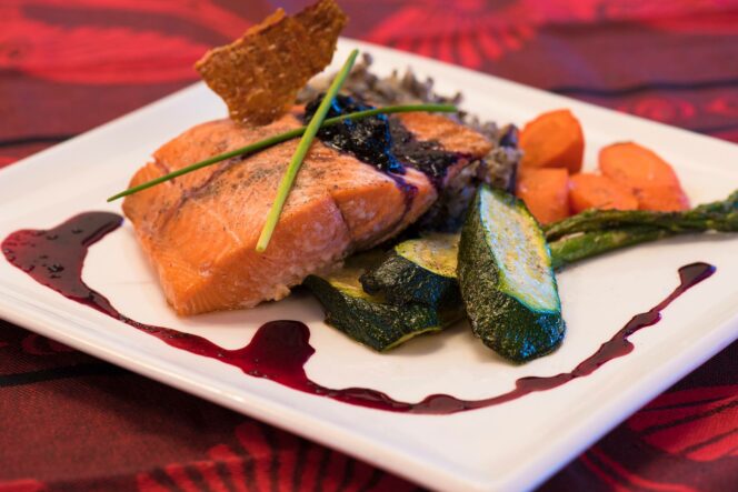 A salmon dish at Salmon 'n Bannock Bistro in Vancouver