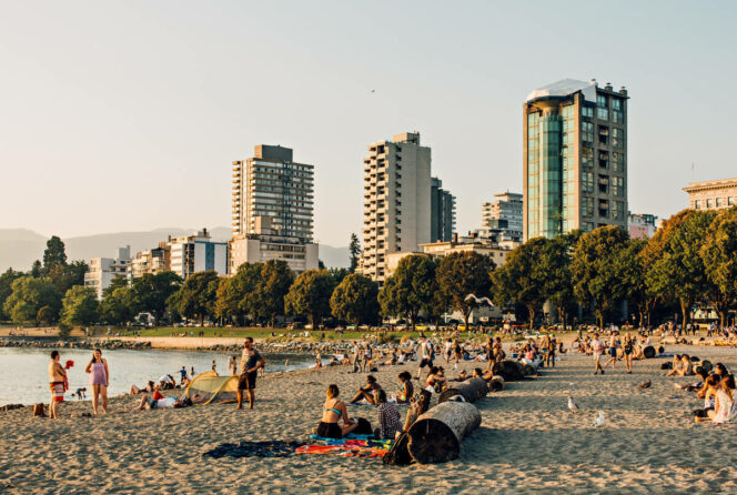 Beachgoers at English Bay Beach in Vancouver