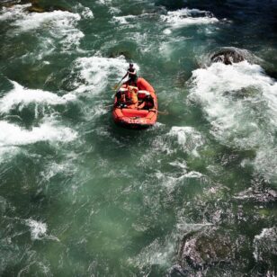 A raft on the Chilliwack River with Chilliwack River Rafting