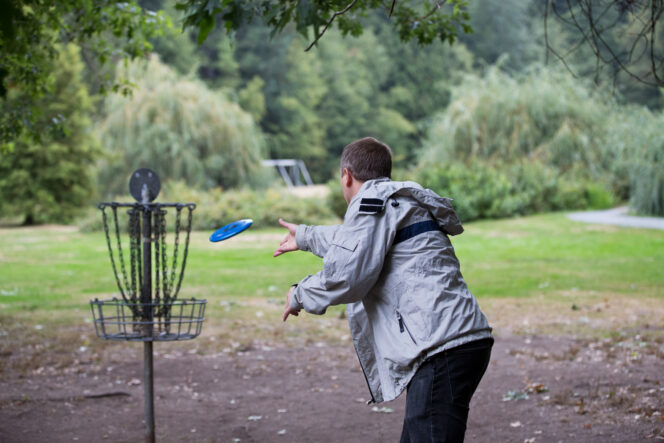 Playing disc golf at Mundy Park in Coquitlam