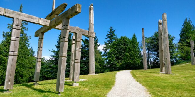 Playground of the Gods sculptures at Burnaby Mountain