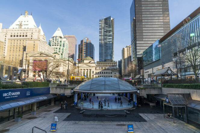 Ice skating at Robson Square in Vancouver