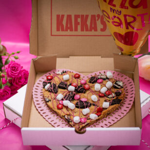 Heart-shaped cookie pizza from Kafka's