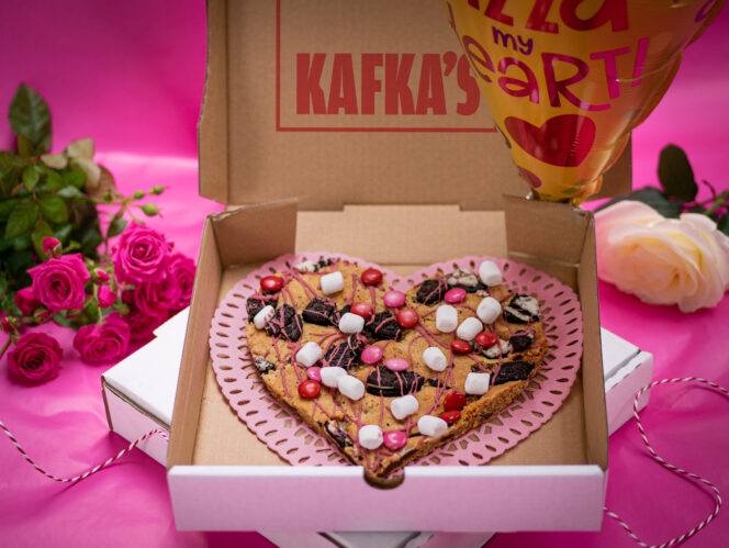 Heart-shaped cookie pizza from Kafka's