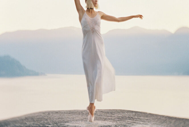 A dancer atop a mountain peak in Squamish