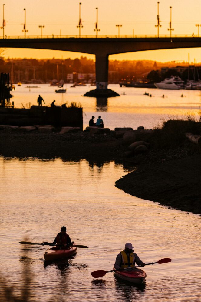Kayakers at sunset in Vancouver