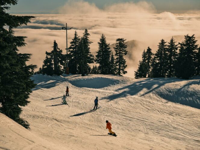 Skiing above the clouds at Cypress Mountain in Vancouver.