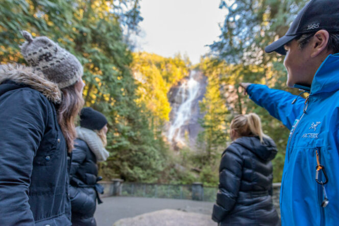 Hikers at Shannon Falls in Squamish in winter