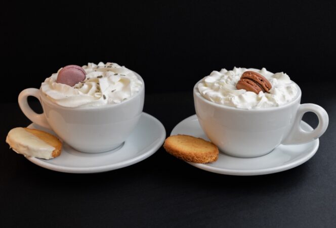 Two cups of hot chocolate at Mon Paris Patisserie on offer during the Vanocouver Hot Chocolate Festival.