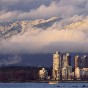 View of the North Shore Mountains from the Stanley Park Seawall.