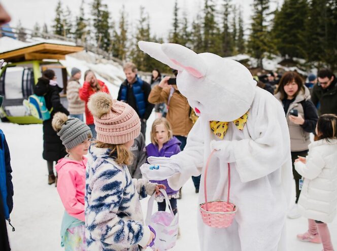 The Easter Bunny gives treats to kids at the Sea to Sky Gondola